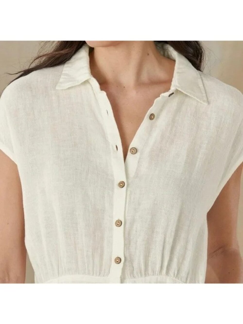 Sundance Brave + True “Clarity” White Linen Dress Women's Medium Pockets Coastal - Picture 5 of 11